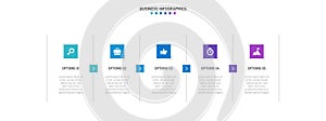 Timeline infographic with infochart. Modern presentation template with 5 spets for business process. Website template on