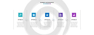 Timeline infographic with infochart. Modern presentation template with 5 spets for business process. Website template on