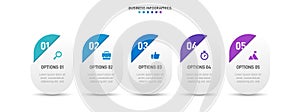 Timeline infographic with infochart. Modern presentation template with 5 spets for business process. Website template on