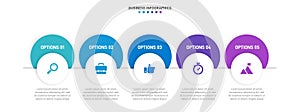 Timeline infographic with infochart. Modern presentation template with 5 spets for business process. Website template on