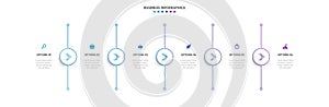 Timeline infographic with infochart. Modern presentation template with 6 spets for business process. Website template on