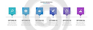 Timeline infographic with infochart. Modern presentation template with 6 spets for business process. Website template on