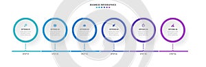 Timeline infographic with infochart. Modern presentation template with 6 spets for business process. Website template on