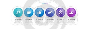 Timeline infographic with infochart. Modern presentation template with 6 spets for business process. Website template on