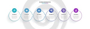 Timeline infographic with infochart. Modern presentation template with 6 spets for business process. Website template on