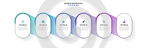 Timeline infographic with infochart. Modern presentation template with 6 spets for business process. Website template on