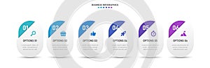 Timeline infographic with infochart. Modern presentation template with 6 spets for business process. Website template on