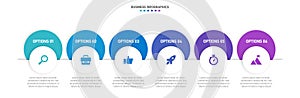 Timeline infographic with infochart. Modern presentation template with 6 spets for business process. Website template on