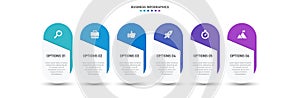 Timeline infographic with infochart. Modern presentation template with 6 spets for business process. Website template on