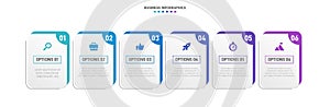 Timeline infographic with infochart. Modern presentation template with 6 spets for business process. Website template on