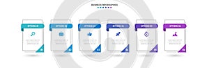 Timeline infographic with infochart. Modern presentation template with 6 spets for business process. Website template on