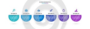 Timeline infographic with infochart. Modern presentation template with 6 spets for business process. Website template on