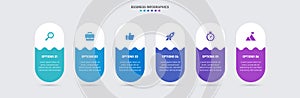 Timeline infographic with infochart. Modern presentation template with 6 spets for business process. Website template on