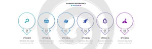 Timeline infographic with infochart. Modern presentation template with 6 spets for business process. Website template on