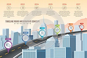 Timeline infographic road concept on similar New York City
