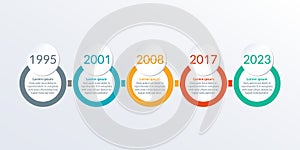 Timeline infographic template with 5 steps, options or levels. Info graphic for business process, progress, presentation, workflow