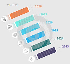 Timeline infographic template with 6 optionsb for display business data
