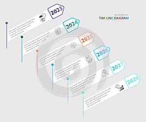 Timeline infographic template with 6 optionsb for display business data