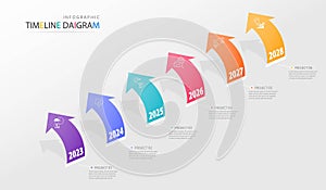 Timeline infographic template with 6 optionsb for display business data