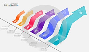 Timeline infographic template with 6 optionsb for display business data