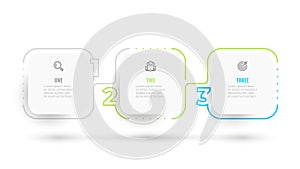 Timeline infographic thin line elements with number options, Business concept with 3 steps, white square object.