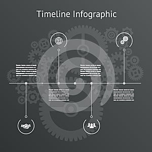 Timeline infographics business design template gears background vector illustration