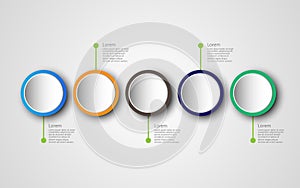 Timeline infographics design template with 5 options, process di