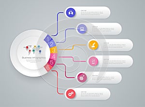 Timeline infographics design vector and business icons with 6 options.