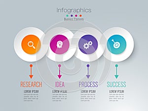 Timeline infographics design vector and marketing icons, Business concept with 4 options, steps or processes.