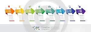 Timeline infographics design vector and marketing icons, Business concept with 8 options, steps or processes.