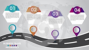 Timeline Infographics template 4 options design with a road way and navigational pointers place for your data.Vector illustration.