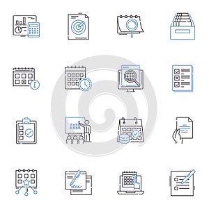 Timeline line icons collection. Progression, Chronology, Milests, History, Evolution, Sequence, Timeline vector and
