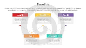 timeline set of point infographic with calendar box up and down with 5 point for slide presentation template