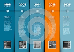 Timeline template with blue blocks and photo placeholders