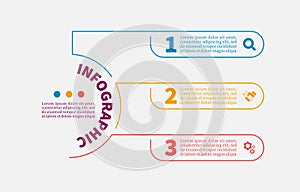 Timeline three steps infographic design half circle vector template with 3 options. Style quadrilateral concept of presentation.