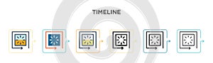 Timeline vector icon in 6 different modern styles. Black, two colored timeline icons designed in filled, outline, line and stroke