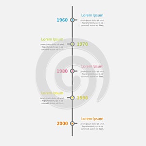 Timeline vertical Infographic with color text. Template. Flat design style.