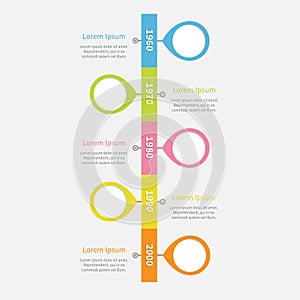 Timeline vertical Infographic with placemarks and text. Template. Flat design.