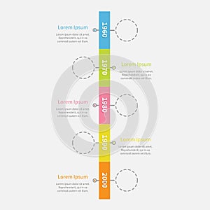 Timeline vertical ribbon Infographic with empty dash line circles and text. Template. Flat design.