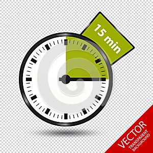 Timer 15 Minutes - Vector Illustration - Isolated On Transparent Background