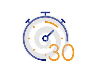 Timer 30 minutes line icon. Stopwatch time sign. Vector