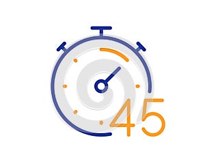 Timer 45 minutes line icon. Stopwatch time sign. Vector