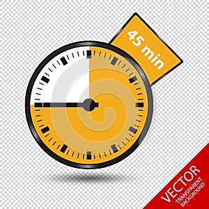 Timer 45 Minutes - Vector Illustration - Isolated On Transparent Background