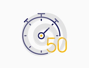 Timer 50 minutes line icon clock. Countdown stopwatch vector digital sport time. Chronometer 50 seconds timer.