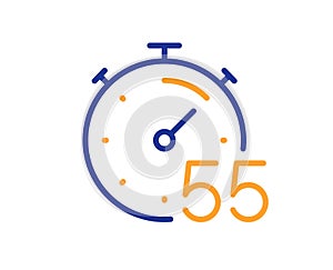Timer 55 minutes line icon. Stopwatch time sign. Vector