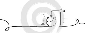 Timer app line icon. Stopwatch time sign. Continuous line with curl. Vector
