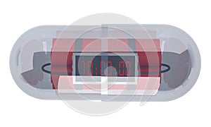 Timer bomb inside capsule pill 3d rendering