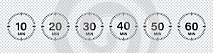 Timer chronometer countdown set. Vector isolated collection digital elements. Stopwatch black vector set. Clock or watch isolated
