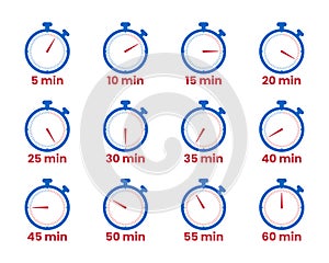 Timer Clock Icons Set From 5 Minutes To 60 Minutes, Countdown Timer Icons Vecotr For Presentation And Website, Timekeeper, photo