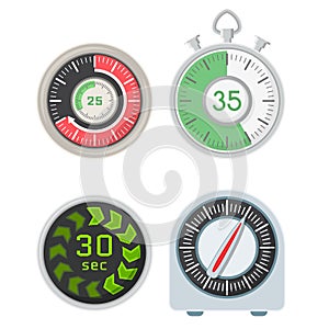 Timer clocks vector watch stopwatch countdown symbol hour illustration time sign minute second design alarm chronometer.